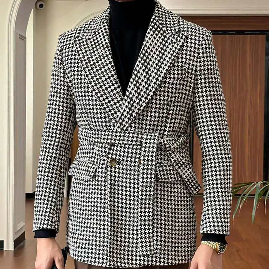 Thousand Bird Grid Stylish Suit Blazer Hombre DoubleBreasted Mid Length Retro Men Coat Belt Suit Blazer Chaqueta Invierno Hombre
Thousand Bird Grid Stylish Suit Blazer Hombre DoubleBreasted Mid Length Retro Men Coat Belt Suit Blazer Chaqueta Invierno Hombre