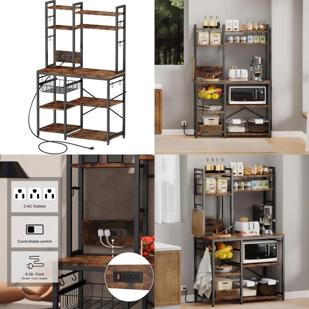 Standing Kitchen Baker’s Rack, Bakers Rack with Power Outlet, 6-Tier Microwave Stand, Coffee Bar with 12 S-Shaped Hooks, Kitchen
Standing Kitchen Baker’s Rack, Bakers Rack with Power Outlet, 6-Tier Microwave Stand, Coffee Bar with 12 S-Shaped Hooks, Kitchen