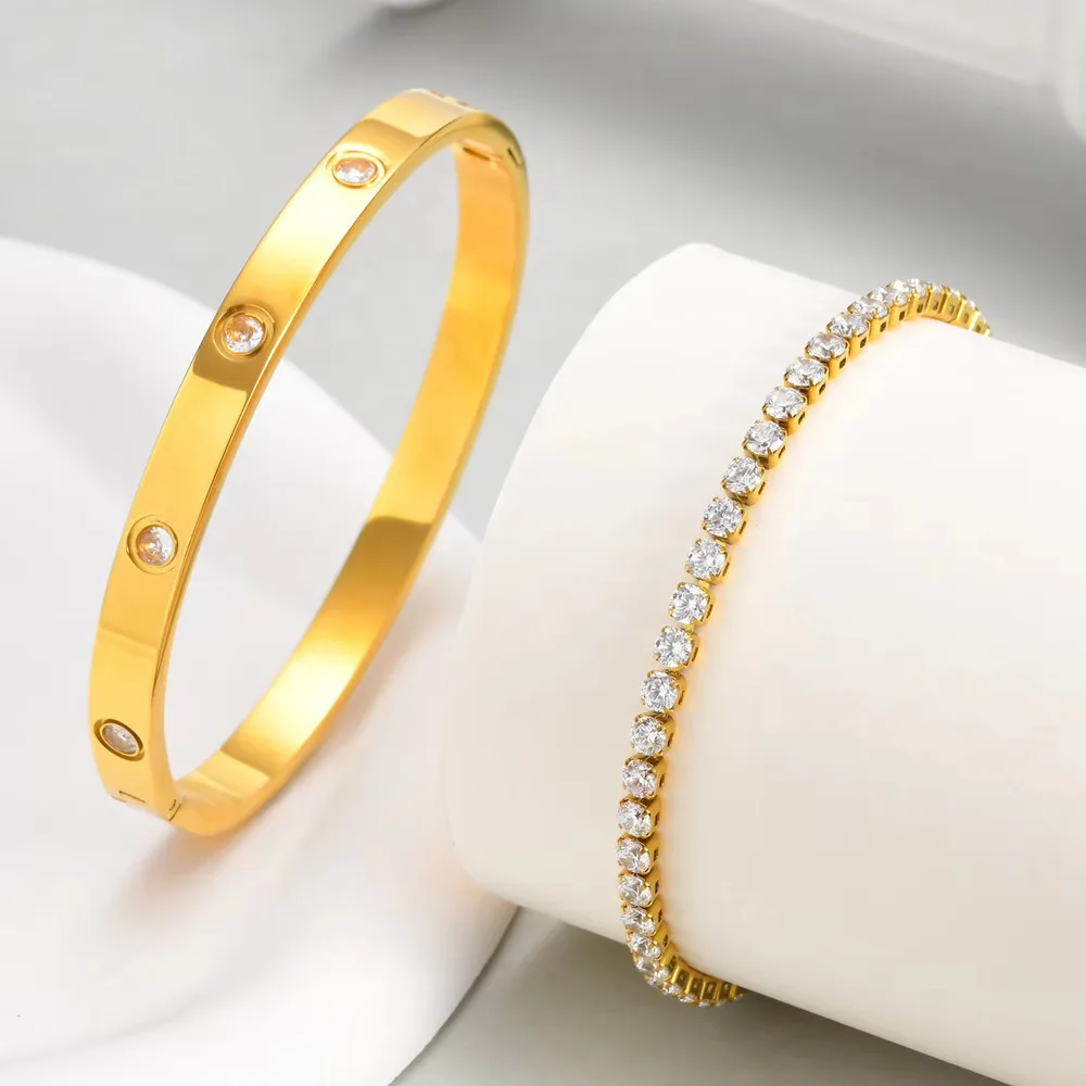 Vnox Love Tennis Chain Bracelets Round Zircon Stone Bangles Set, PVD Stainless Steel Women Jewelry Set Gift for Mom Mothers Day
Vnox Love Tennis Chain Bracelets Round Zircon Stone Bangles Set, PVD Stainless Steel Women Jewelry Set Gift for Mom Mothers Day