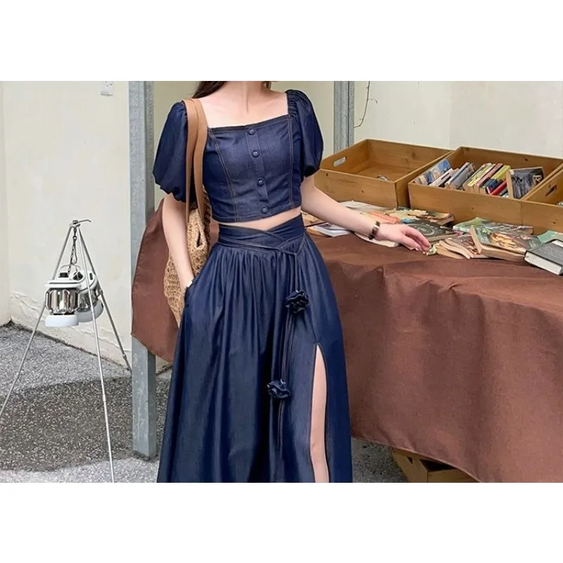 Denim Suit Dress 2026 Summer High Waist T-shirt Skirt Two-piece Set
Denim Suit Dress 2026 Summer High Waist T-shirt Skirt Two-piece Set