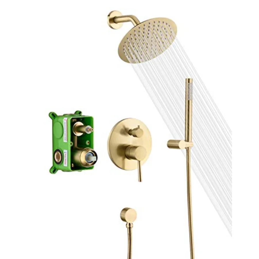 Brushed Gold Shower Faucet System with high pressure 8 Inches rain shower head and brass hand shower Rough-In Valve Body and Tr
Brushed Gold Shower Faucet System with high pressure 8 Inches rain shower head and brass hand shower Rough-In Valve Body and Tr