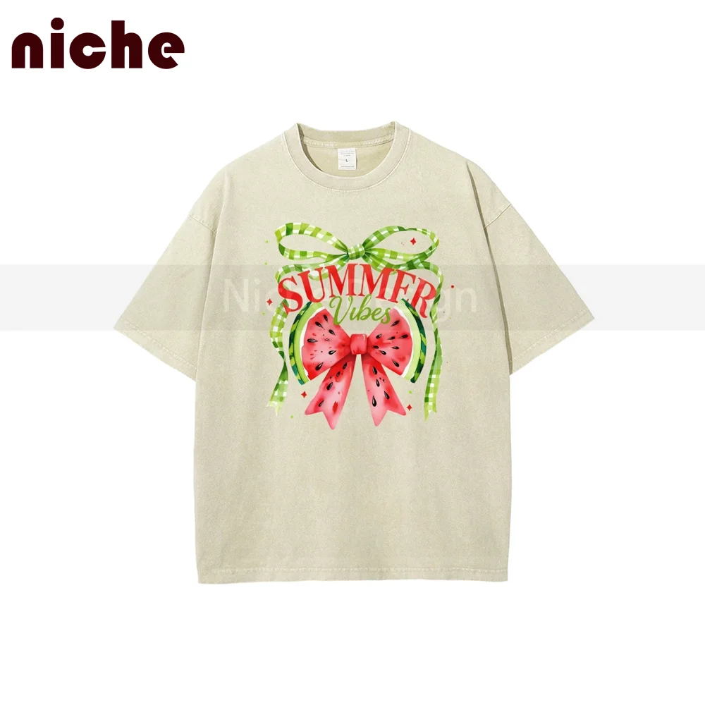 Cute Dopamine Outfit Women's T-Shirt Summer Refreshing Bow Watermelon Fruit Print T-Shirt Casual Outfit Clothes
Cute Dopamine Outfit Women's T-Shirt Summer Refreshing Bow Watermelon Fruit Print T-Shirt Casual Outfit Clothes