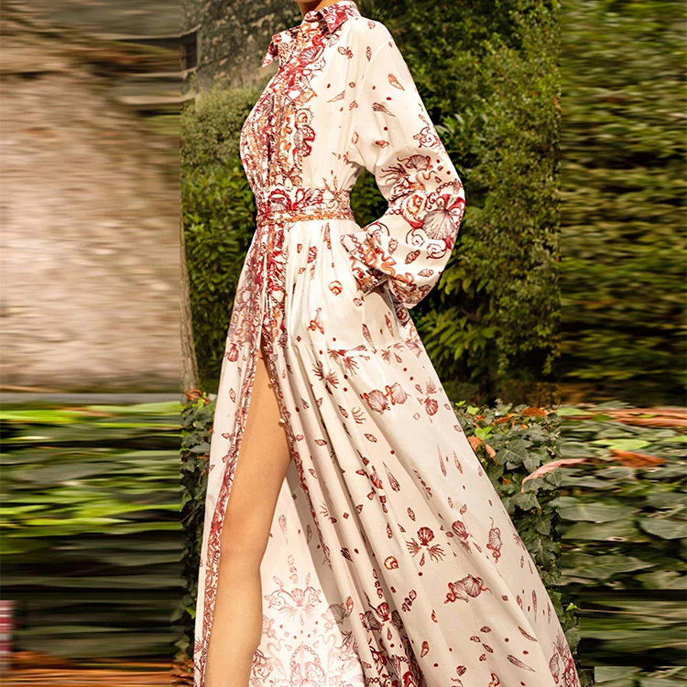New Fashion Evening Dress Designer Fashion Women's Elegant Sea World Printed Belted Buttons Flowing Mid-calf Dressкостюм женский
New Fashion Evening Dress Designer Fashion Women's Elegant Sea World Printed Belted Buttons Flowing Mid-calf Dressкостюм женский
