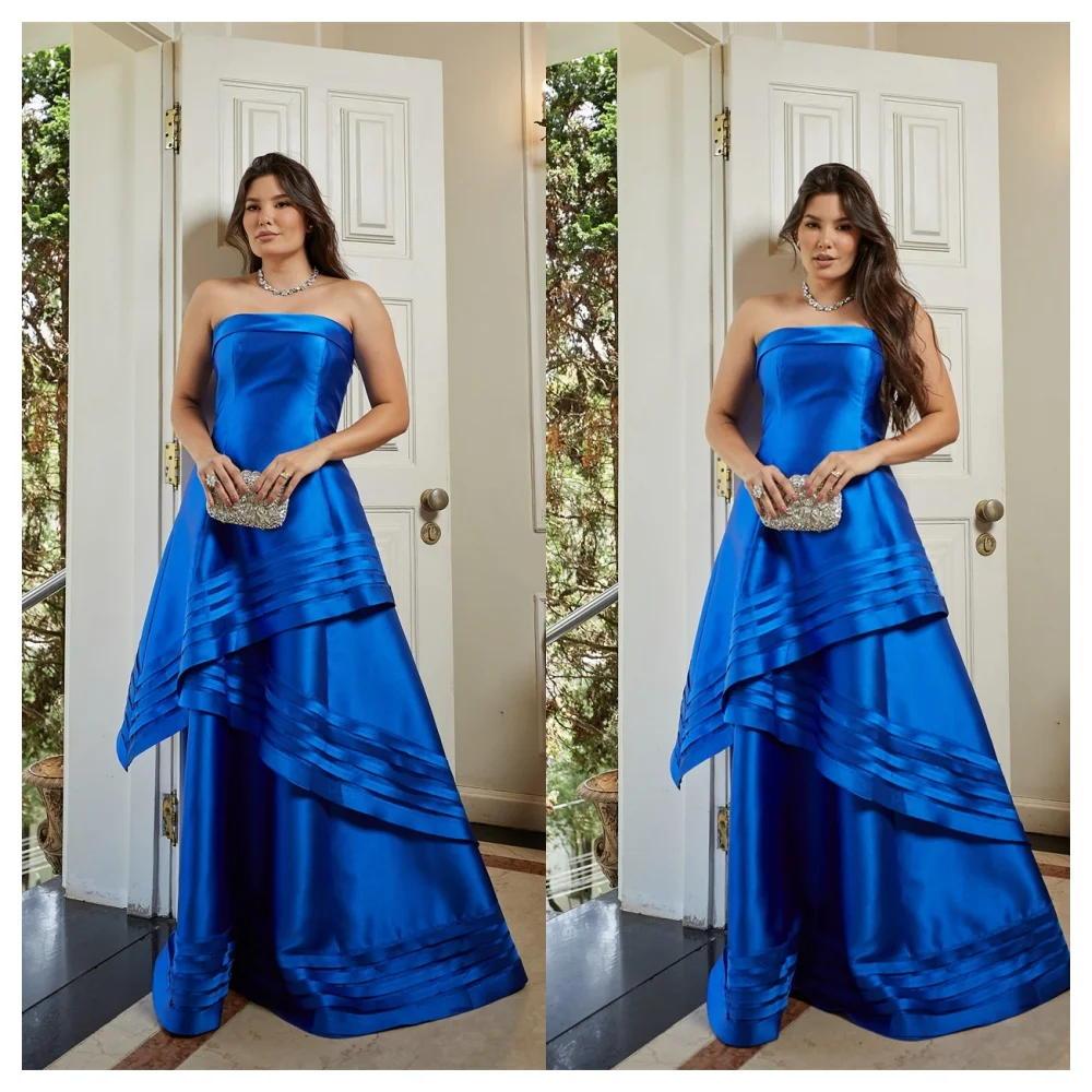 Customized Classic Blue Satin Evening Dress Temperament Strapless Sleeveless Party Dress Delicate Floor Length Celebrity Gowns
Customized Classic Blue Satin Evening Dress Temperament Strapless Sleeveless Party Dress Delicate Floor Length Celebrity Gowns