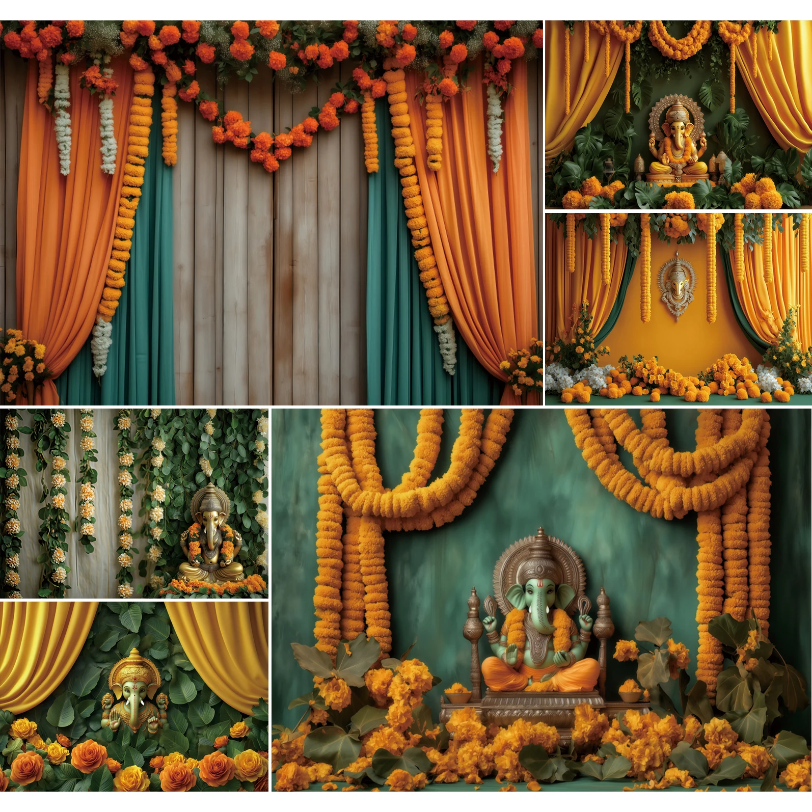 Indian Traditional Backdrop Elephant Marigold Green Leaf Hindu Indian Wedding Holi Flower Anniversary Background Decor
Indian Traditional Backdrop Elephant Marigold Green Leaf Hindu Indian Wedding Holi Flower Anniversary Background Decor