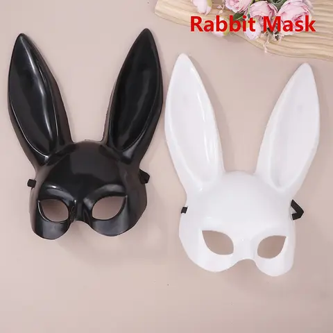 Maska Królika na Pół Twarzy Czarno-Biała z Uszami Halloween Boże Narodzenie Bar Maskarada Impreza Seksowne Rekwizyty do Cosplayu