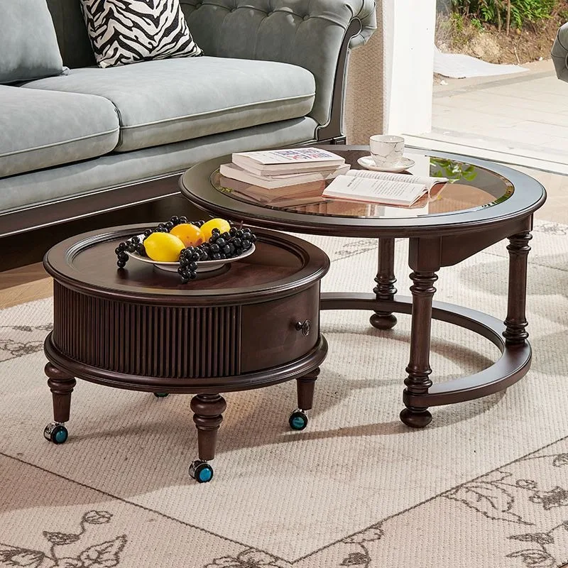 American retro round solid wood coffee table combination medium ancient black coffee table French simple living room round
American retro round solid wood coffee table combination medium ancient black coffee table French simple living room round