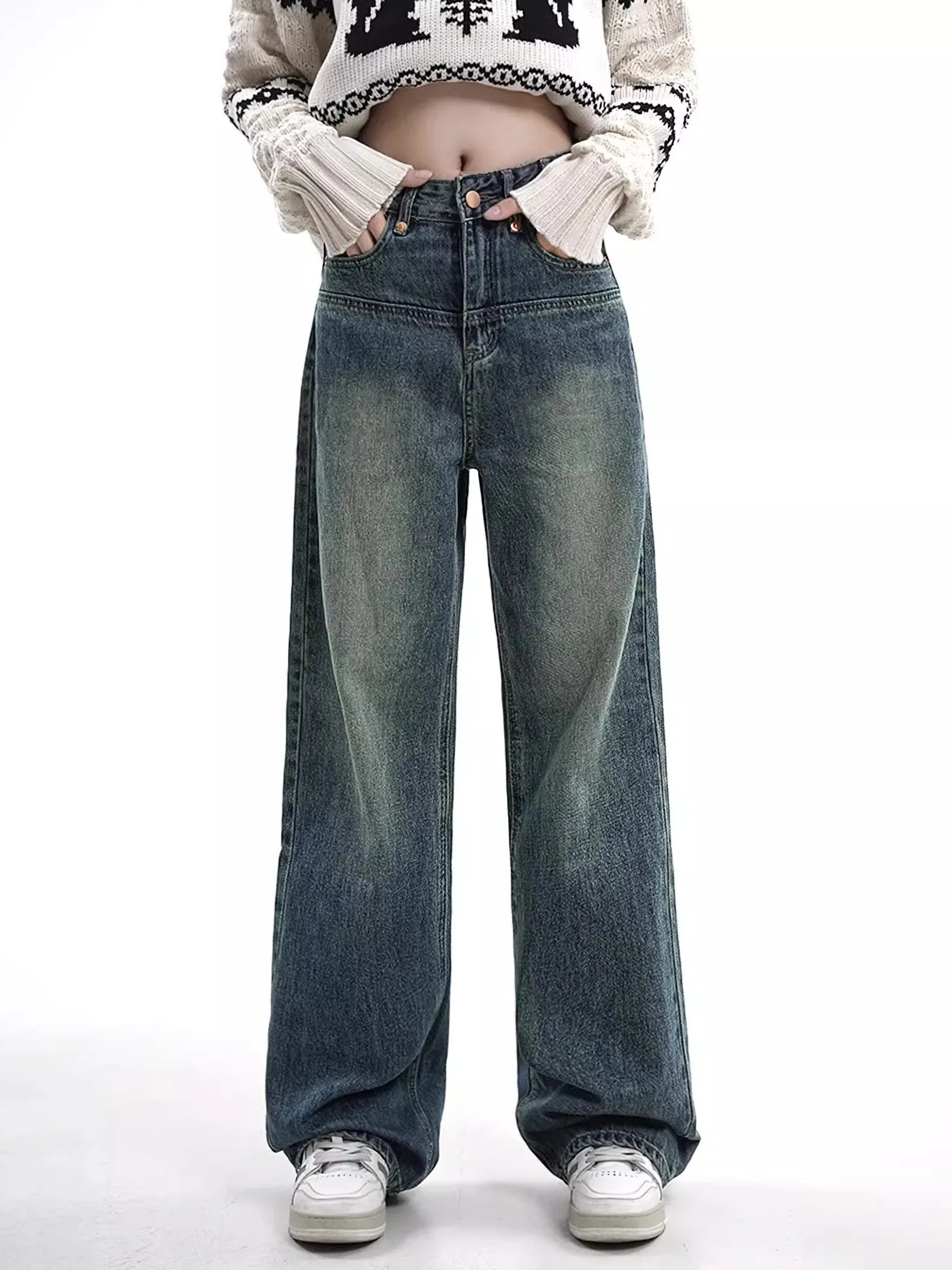 Retro Blue Faded Straight Leg Jeans Women's Summer plus Size Loose Slimming Drapey Wide Leg Long Trousers High Waist Denim
Retro Blue Faded Straight Leg Jeans Women's Summer plus Size Loose Slimming Drapey Wide Leg Long Trousers High Waist Denim