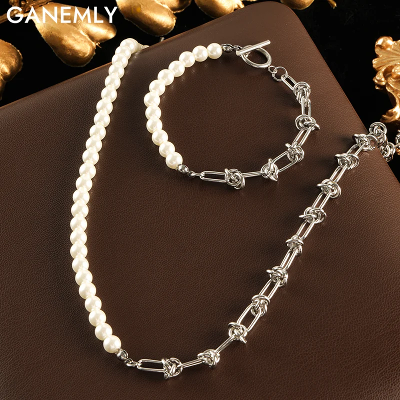 GANEMLY 316L Stainless Steel Metal Silver Color Pearls Chain Necklace Bracelet Set For Women Trendy Chains Waterproof Jewelry
GANEMLY 316L Stainless Steel Metal Silver Color Pearls Chain Necklace Bracelet Set For Women Trendy Chains Waterproof Jewelry