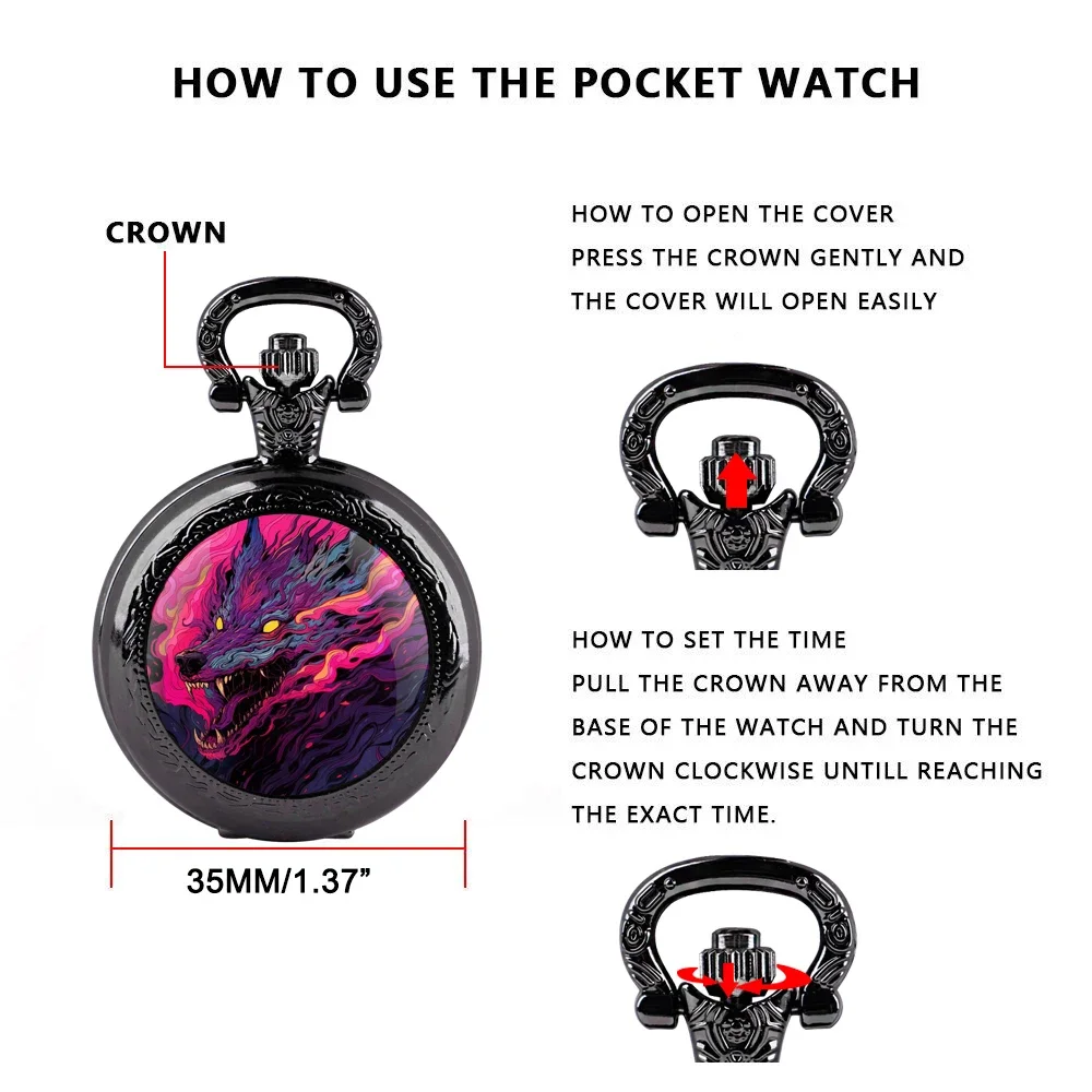 Fashion Wolf Design Black Quartz Pocket Watch Gift Set with Durable Chain and Arabic Numeral Face Timeless Present for Boy
Fashion Wolf Design Black Quartz Pocket Watch Gift Set with Durable Chain and Arabic Numeral Face Timeless Present for Boy