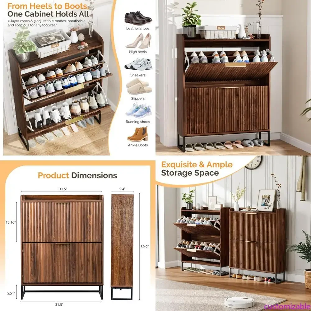 Mid Century Modern Fluted Shoe Cabinet with 2 Flip Drawers for Entryway Shoe Storage
Mid Century Modern Fluted Shoe Cabinet with 2 Flip Drawers for Entryway Shoe Storage