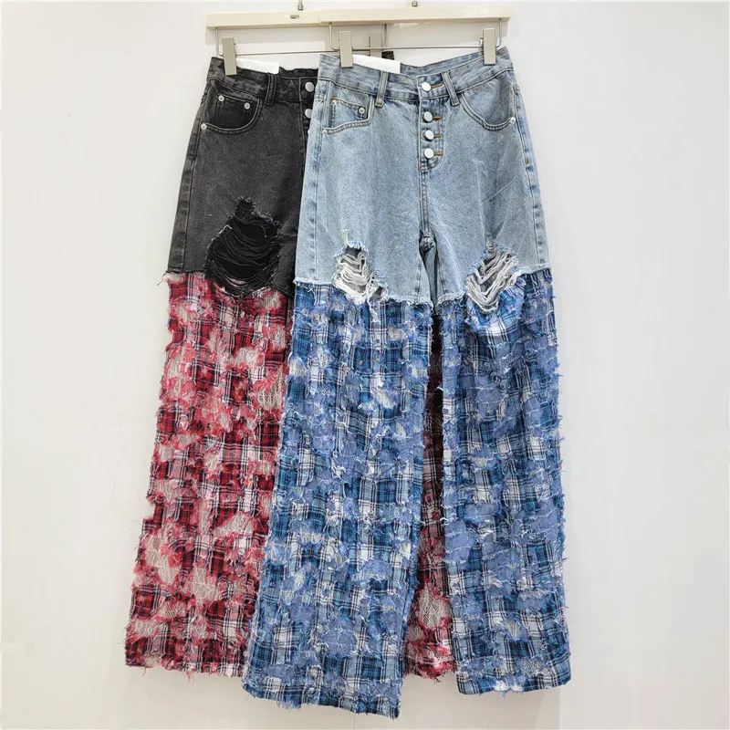 SuperAen Fake Two-piece Lace Plaid Spliced Straight Pants 2025 Spring and Summer New Loose Design Holes Casual Wide-leg Pants
SuperAen Fake Two-piece Lace Plaid Spliced Straight Pants 2025 Spring and Summer New Loose Design Holes Casual Wide-leg Pants