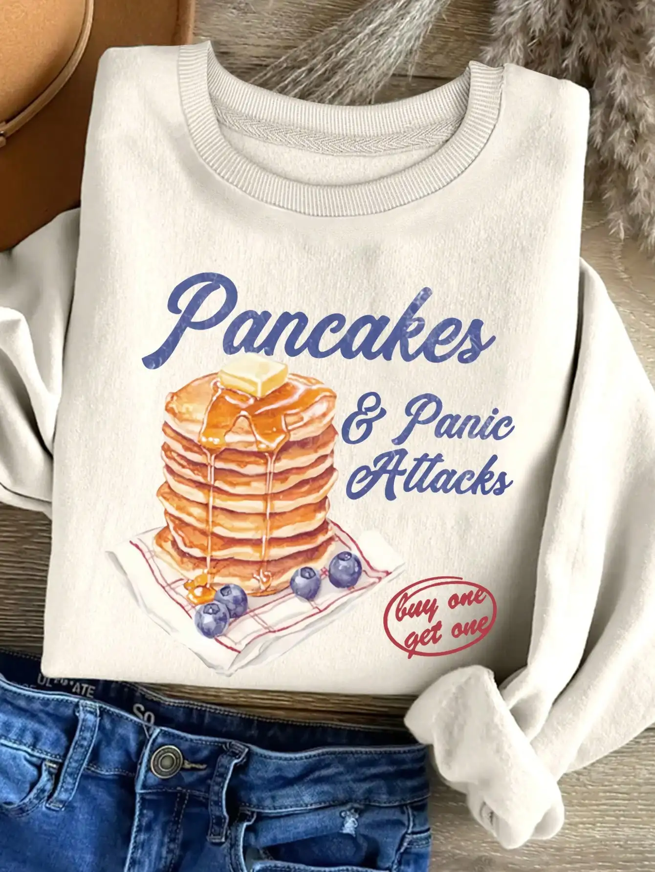 Women's Pancakes & Panic Attacks Print Crewneck Sweatshirt, Casual Long Sleeve Top for Fall, Back to School, Graduation
Women's Pancakes & Panic Attacks Print Crewneck Sweatshirt, Casual Long Sleeve Top for Fall, Back to School, Graduation