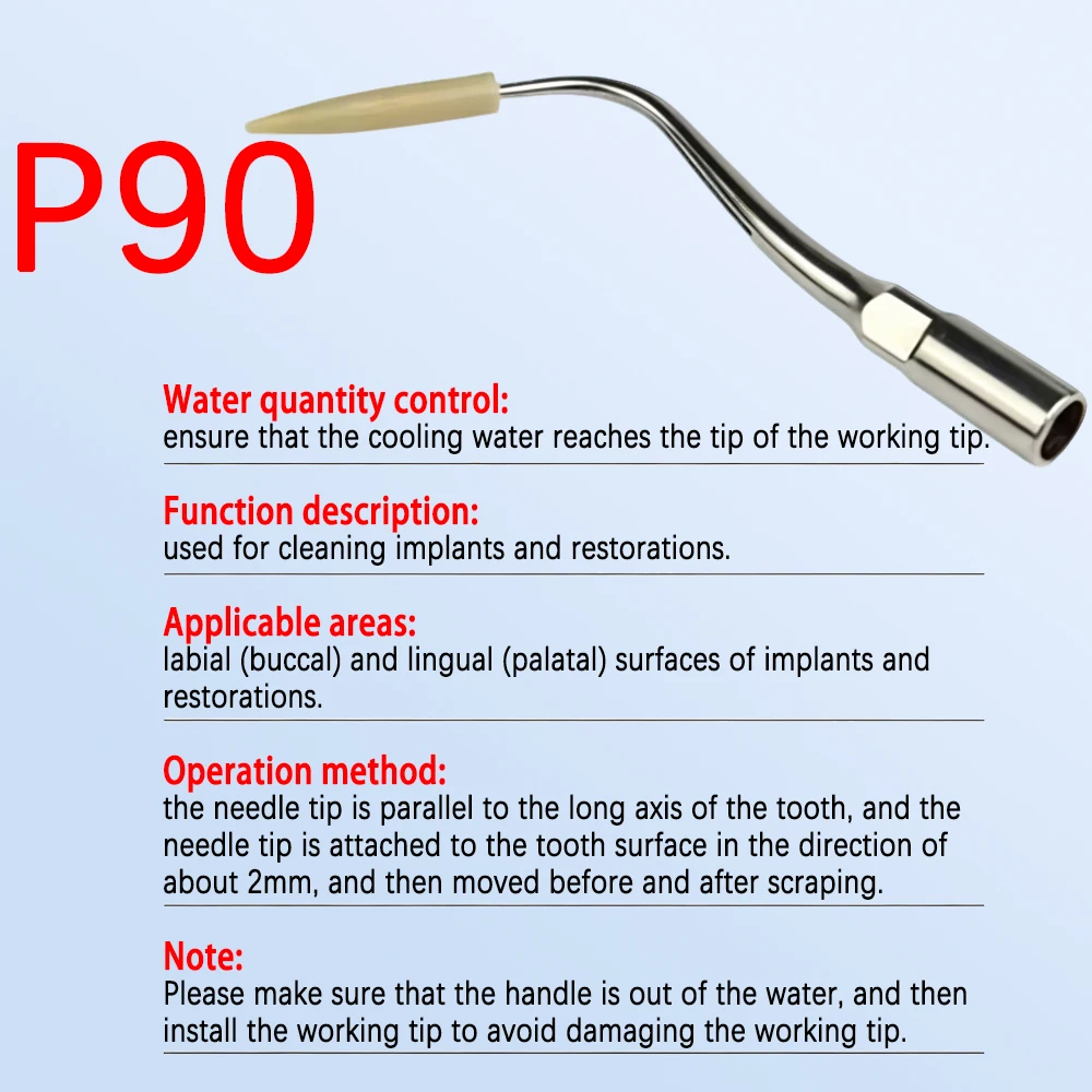 Dental Implant Cleaning Tip P90 Compatible with Woodpecker and EMS Ultrasonic Scaler Handpieces for Endodontic Use
Dental Implant Cleaning Tip P90 Compatible with Woodpecker and EMS Ultrasonic Scaler Handpieces for Endodontic Use