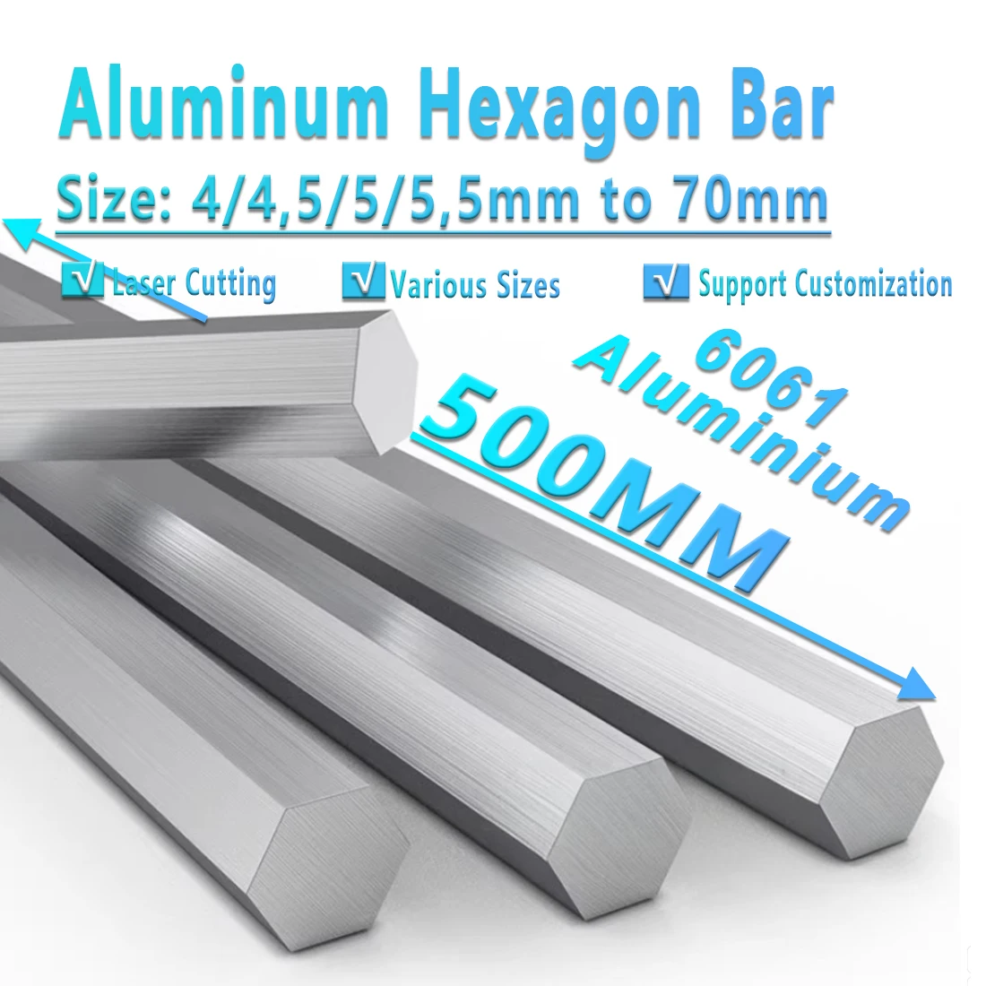 6061 Solid Hexagonal Aluminum Alloy Bar: Diagonal Spacing: 4-70mm, Length: 500mm
6061 Solid Hexagonal Aluminum Alloy Bar: Diagonal Spacing: 4-70mm, Length: 500mm