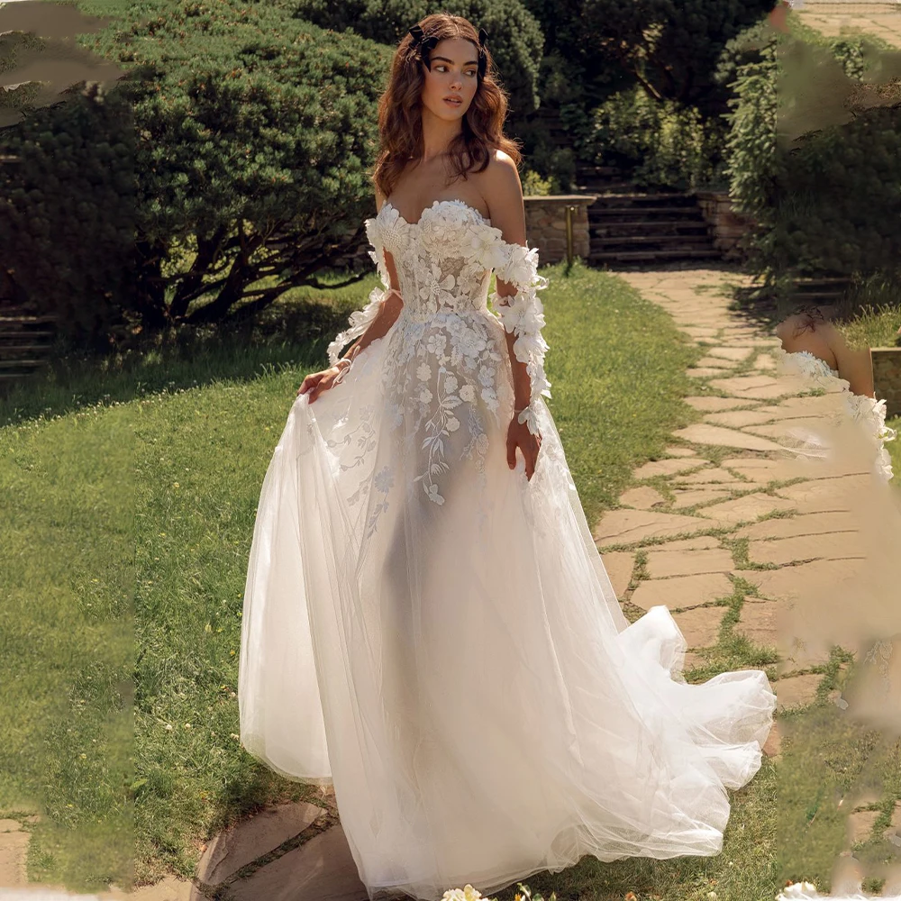 Charming Off The Shoulder 3D Flower Long Sleeves Sweethartheart A Line Wedding Dresses Custom Made Bridal Grown 2025 Vestido De
Charming Off The Shoulder 3D Flower Long Sleeves Sweethartheart A Line Wedding Dresses Custom Made Bridal Grown 2025 Vestido De