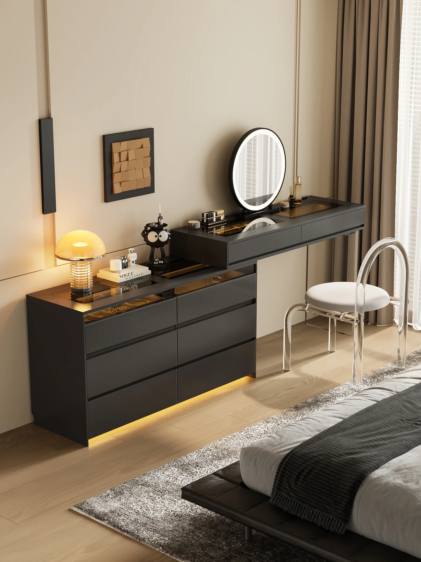 Italian minimalist dresser, chest, integrated bedroom, storage cabinet, light luxury at the end of the bed
Italian minimalist dresser, chest, integrated bedroom, storage cabinet, light luxury at the end of the bed