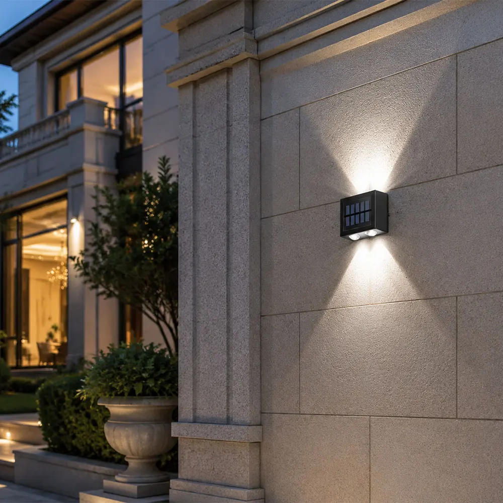 2-Pack 4-LED Solar Up-and-Down Wall Lights — Solar-Powered, Ideal for Outdoor Pathways and Poolside Areas.
2-Pack 4-LED Solar Up-and-Down Wall Lights — Solar-Powered, Ideal for Outdoor Pathways and Poolside Areas.