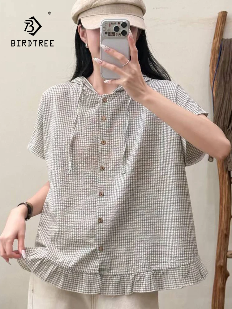 New 2026 Summer Women Cotton Hooded Shirt, Short Sleeve Plaid Ruffles, Mori Girl Fashion Preppy Style INS Loose Blouse T65590CC
New 2026 Summer Women Cotton Hooded Shirt, Short Sleeve Plaid Ruffles, Mori Girl Fashion Preppy Style INS Loose Blouse T65590CC
