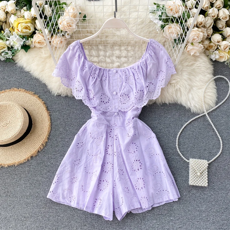 Sexy Slash Neck Women Jumpsuits 2026 New Sweet Ruffles Hollow Solid Rompers Summer Fashion Wide Leg Short Rompers
Sexy Slash Neck Women Jumpsuits 2026 New Sweet Ruffles Hollow Solid Rompers Summer Fashion Wide Leg Short Rompers