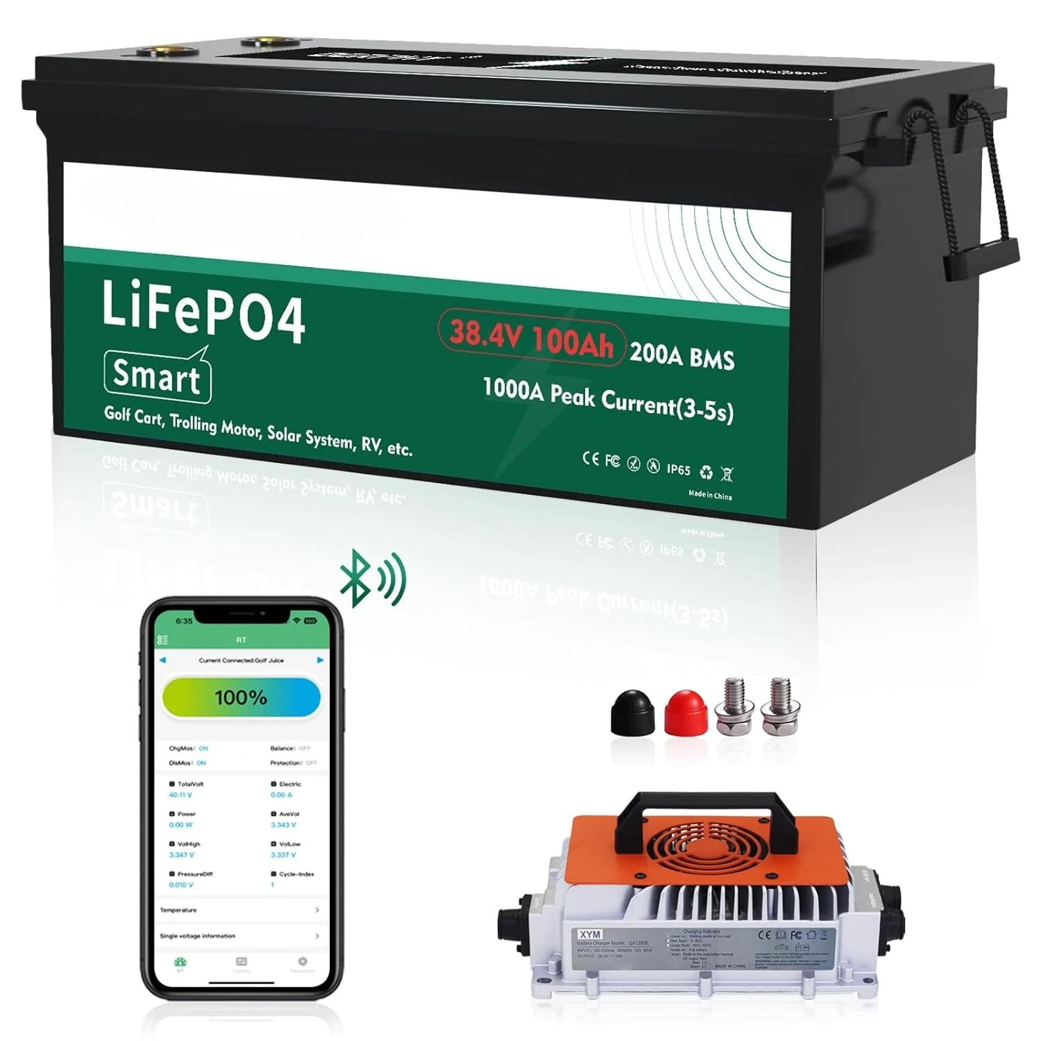 36V 100Ah Lithium Golf Cart Battery 200A Bluetooth BMS 7.68kW 1000A Peak Trolling Motor RV Custom
36V 100Ah Lithium Golf Cart Battery 200A Bluetooth BMS 7.68kW 1000A Peak Trolling Motor RV Custom