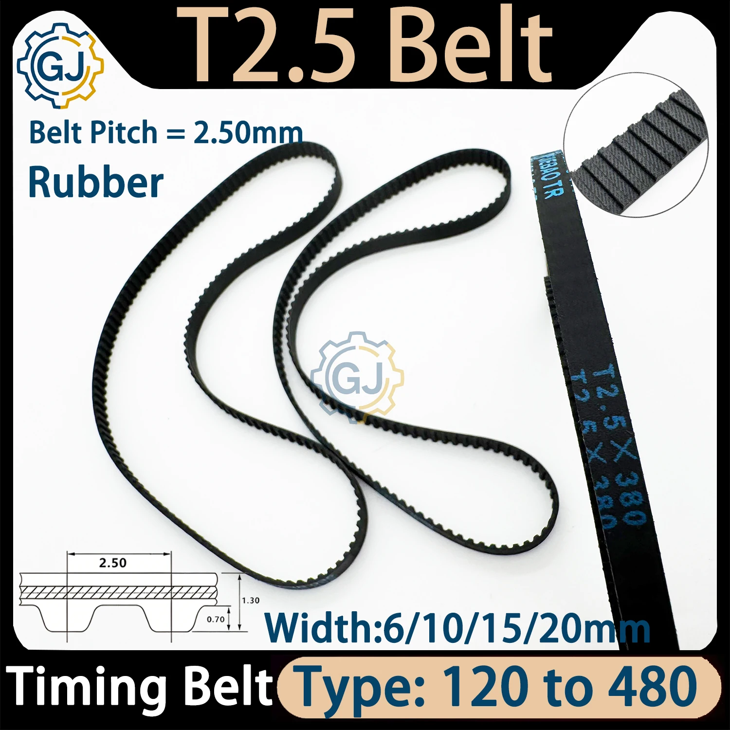 T2.5 Trapezoidal Tooth Timing Belt Pitch Length 120 To 480mm Width 6/10/15/20mm Synchronous Belt Teethed Rubber Closed Loop Belt
T2.5 Trapezoidal Tooth Timing Belt Pitch Length 120 To 480mm Width 6/10/15/20mm Synchronous Belt Teethed Rubber Closed Loop Belt