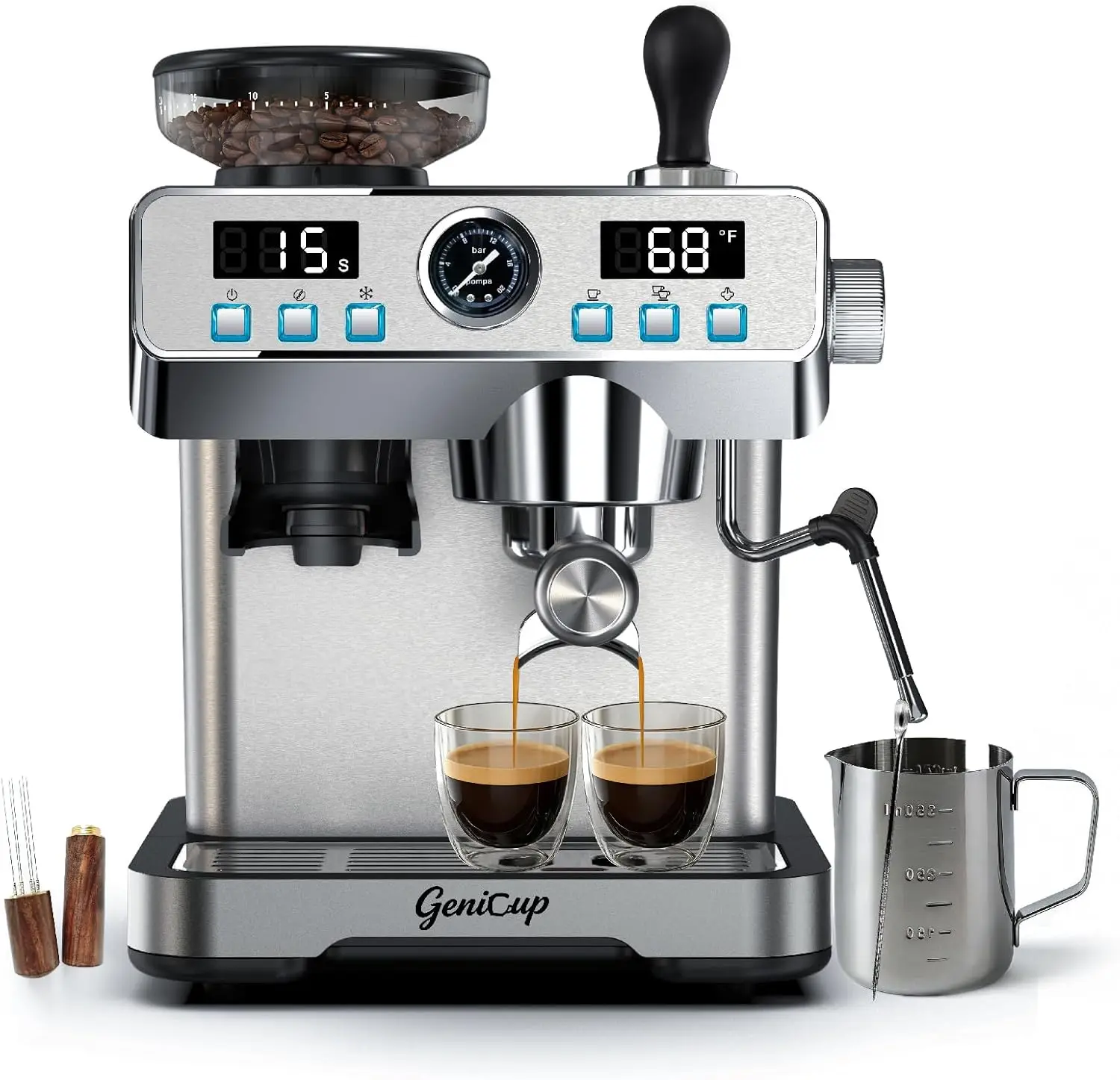 20 Bar Espresso Machine with Grinder, PID Temp Control, Cold Brew, 68oz Tank
20 Bar Espresso Machine with Grinder, PID Temp Control, Cold Brew, 68oz Tank