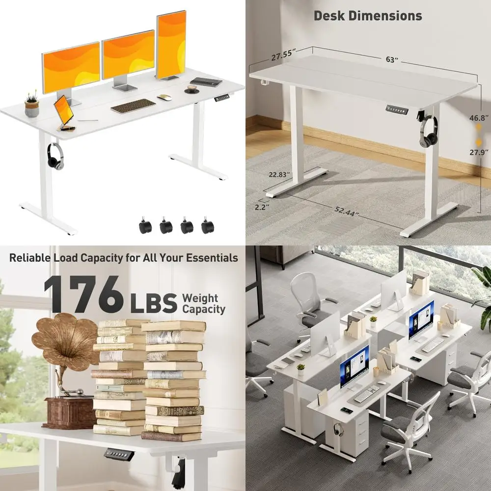 Adjustable Height Electric Standing Desk 63x28 Inches with Wheels for Home Office and Computer Workstation
Adjustable Height Electric Standing Desk 63x28 Inches with Wheels for Home Office and Computer Workstation