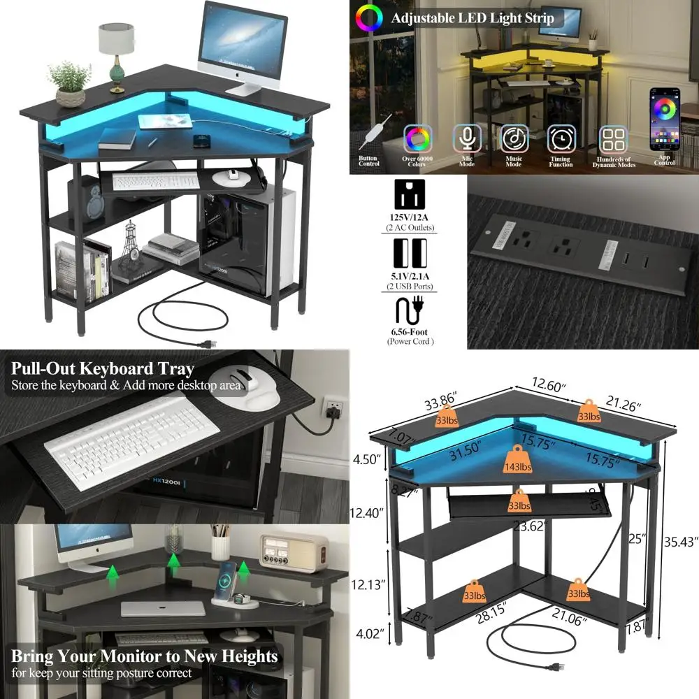 Corner Desk with Charging Station, LED Light, and Monitor Stand for Small Spaces
Corner Desk with Charging Station, LED Light, and Monitor Stand for Small Spaces