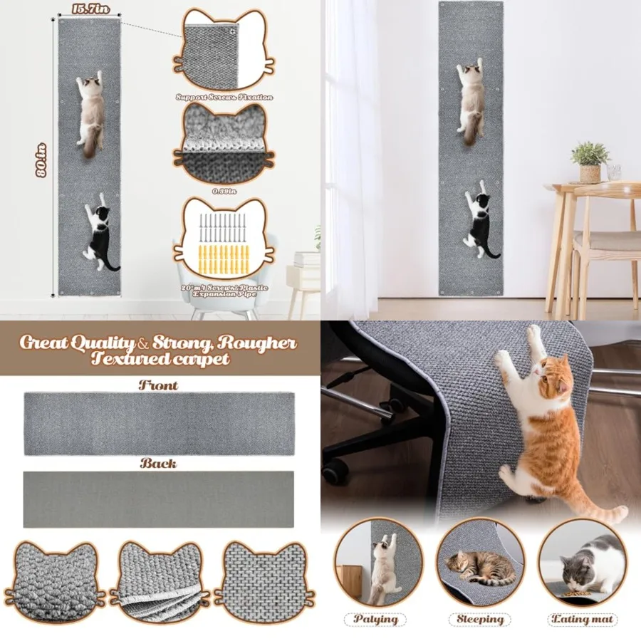80x15.7 Extra Large Cat Wall Scratching Mat with 20 Fixed Nails for Furniture Protection - Ideal Wall Scratcher for Couch Sofa
80x15.7 Extra Large Cat Wall Scratching Mat with 20 Fixed Nails for Furniture Protection - Ideal Wall Scratcher for Couch Sofa