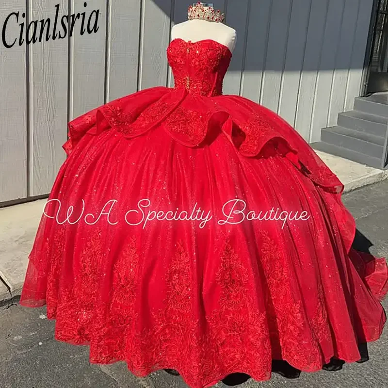 Red Sweetheart Ruffles Quinceanera Dresses Ball Gown Sleeveless Appliques Lace Sweet 15 Años Mexican Customized
Red Sweetheart Ruffles Quinceanera Dresses Ball Gown Sleeveless Appliques Lace Sweet 15 Años Mexican Customized