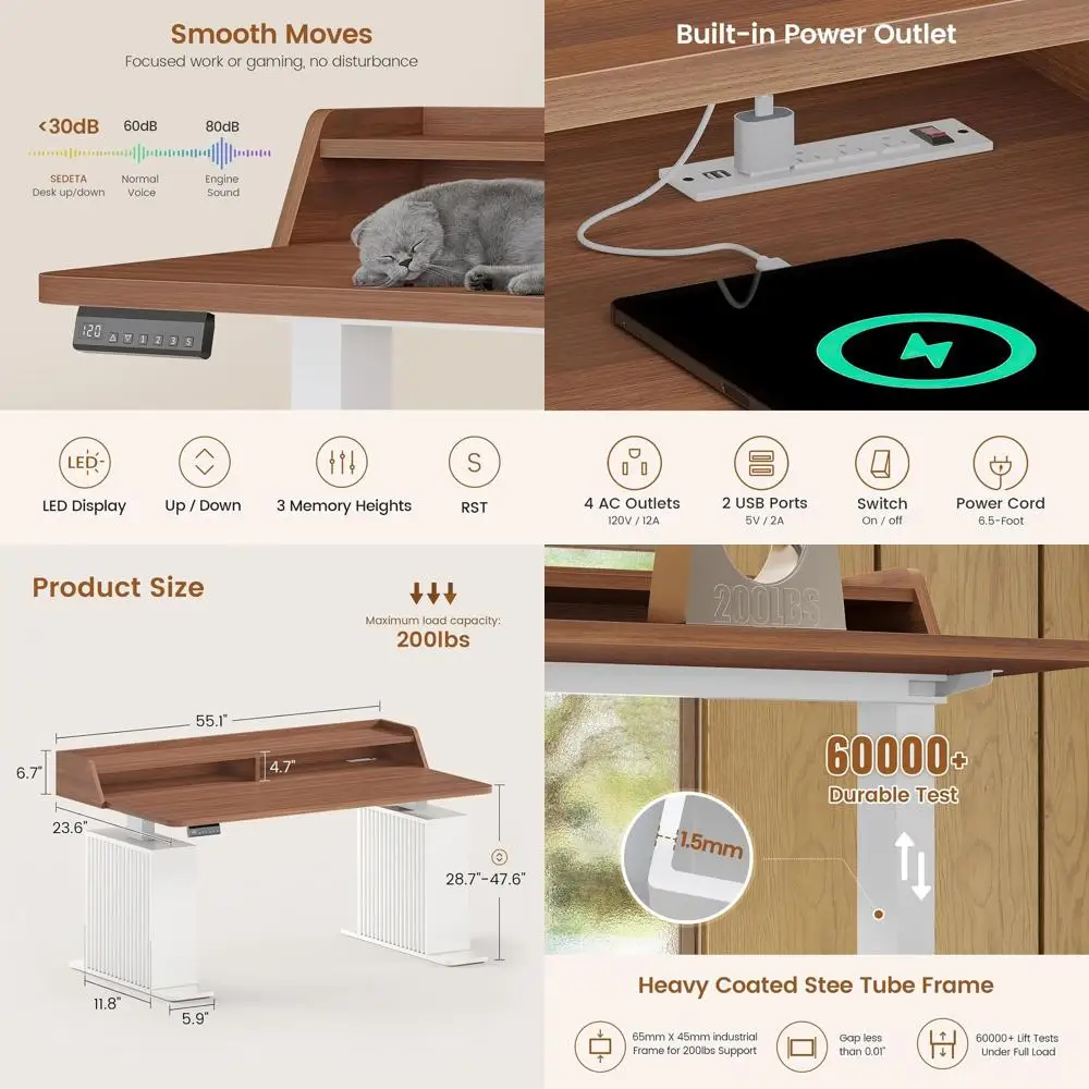 Height-Adjustable 55 Stand-Up Desk with Storage, Power Outlets, LED Lights, and Monitor Shelf for Home Office or Gaming in Brown
Height-Adjustable 55 Stand-Up Desk with Storage, Power Outlets, LED Lights, and Monitor Shelf for Home Office or Gaming in Brown
