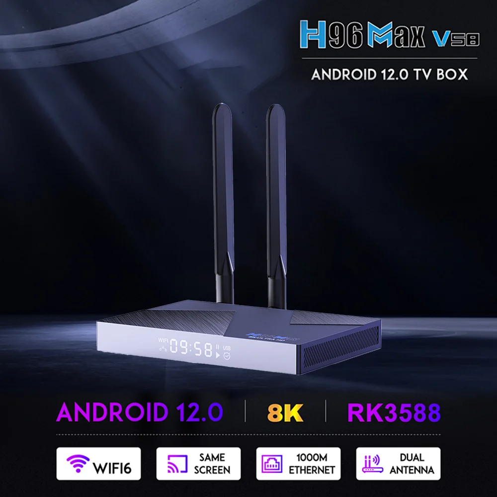 H96 MAX V58 Smart TV Box Android 12 RK3588 Octa Core 6TOPS NPU 8k 4k WIFI6 BT5.0 1000M Ethernet Google Voice Assistant
H96 MAX V58 Smart TV Box Android 12 RK3588 Octa Core 6TOPS NPU 8k 4k WIFI6 BT5.0 1000M Ethernet Google Voice Assistant