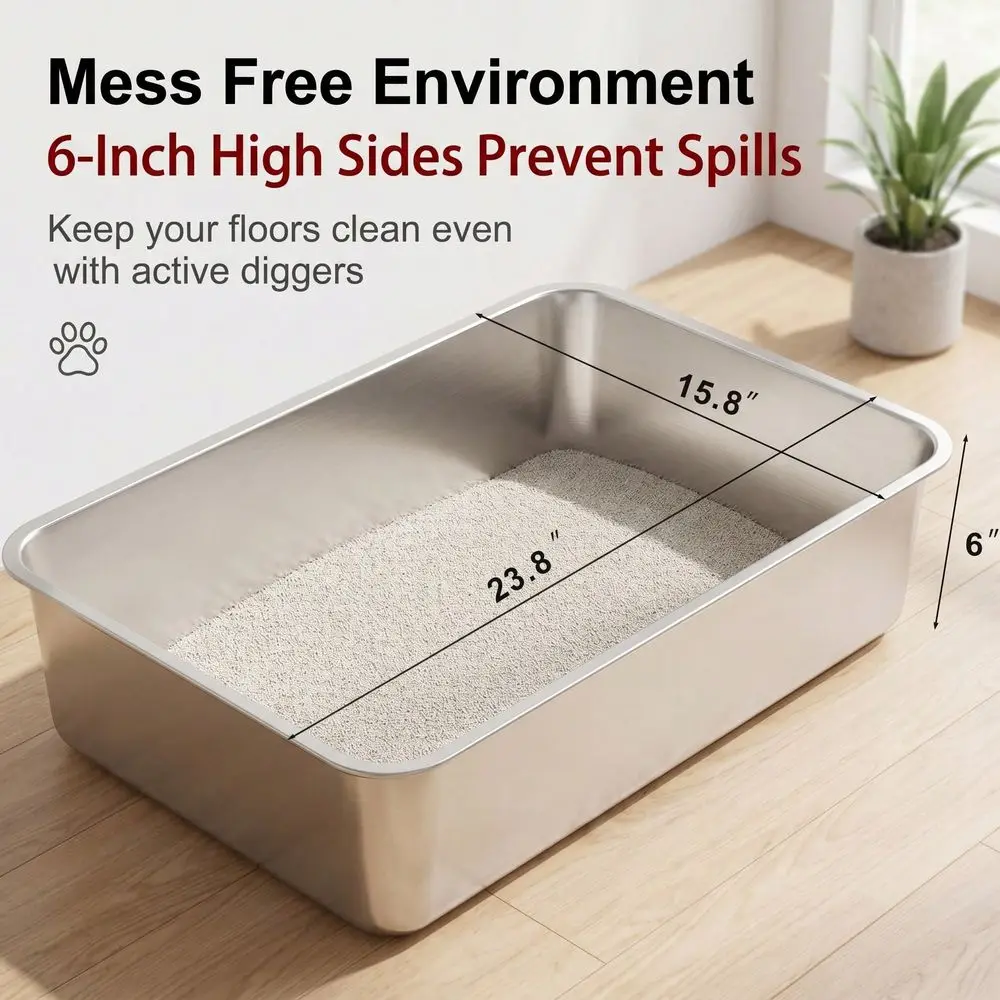 Stainless Steel Litter Box With High Sides, Mess Free Metal Cat Litter Pan, NonStick Easy To Clean Pet Toilet For Large Cats Ra
Stainless Steel Litter Box With High Sides, Mess Free Metal Cat Litter Pan, NonStick Easy To Clean Pet Toilet For Large Cats Ra