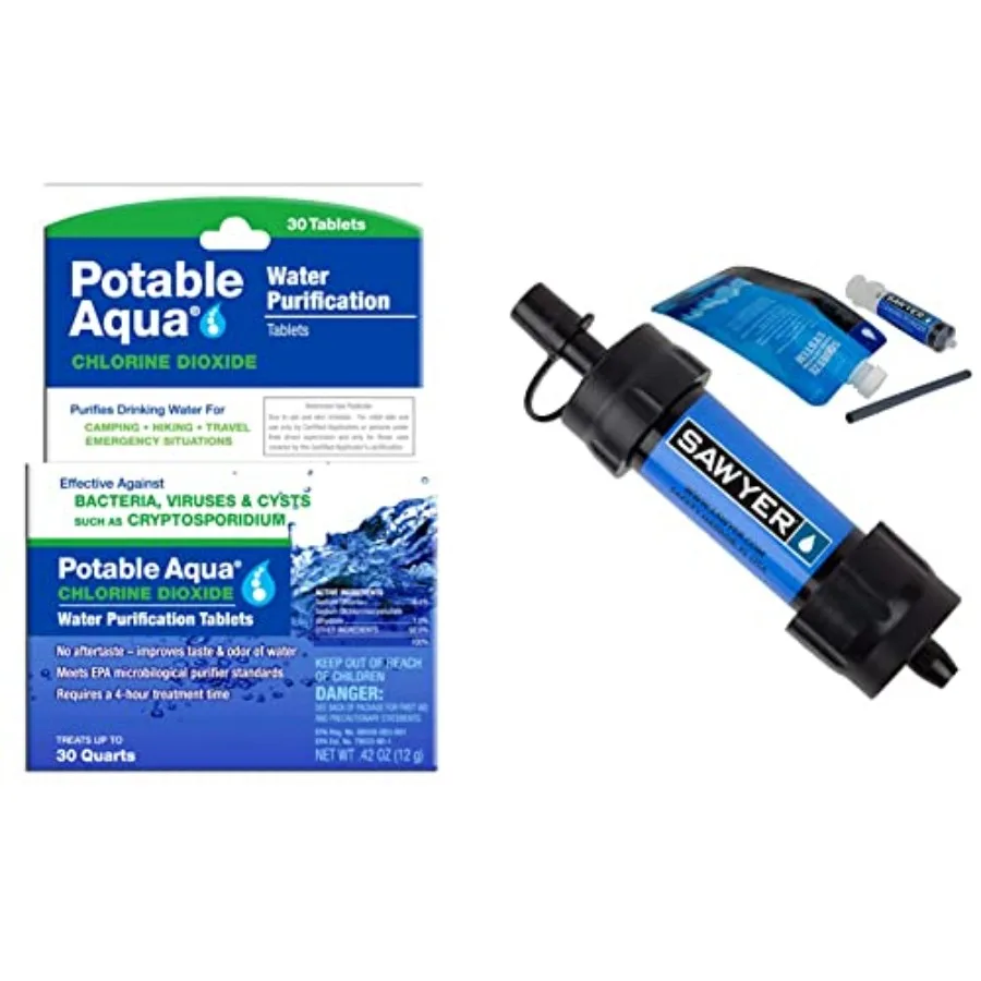 Water Purification Tablets + Sawyer MINI Water Filtration System
Water Purification Tablets + Sawyer MINI Water Filtration System
