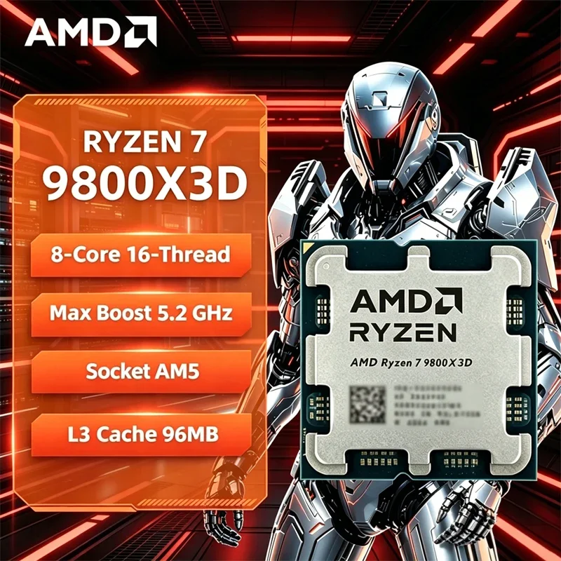 AMD Ryzen 7 9800X3D Game CPU R7 9800X3D Up to 5.2GHz 8-Core 16-Thread 96MB Cache AM5 Desktop Gaming Processor Without Package
