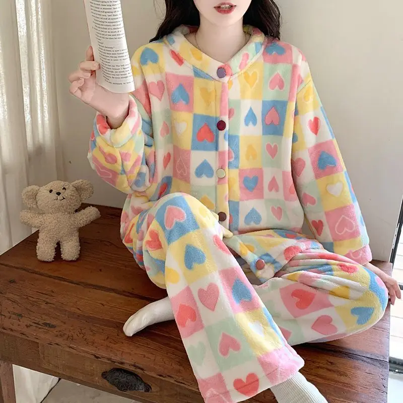 Winter Warm Flannel Women's Pajamas Set, Cute Girl's Home Wear Set, Loose and Comfortable Elastic Waist Pajamas Two-piece Set
Winter Warm Flannel Women's Pajamas Set, Cute Girl's Home Wear Set, Loose and Comfortable Elastic Waist Pajamas Two-piece Set
