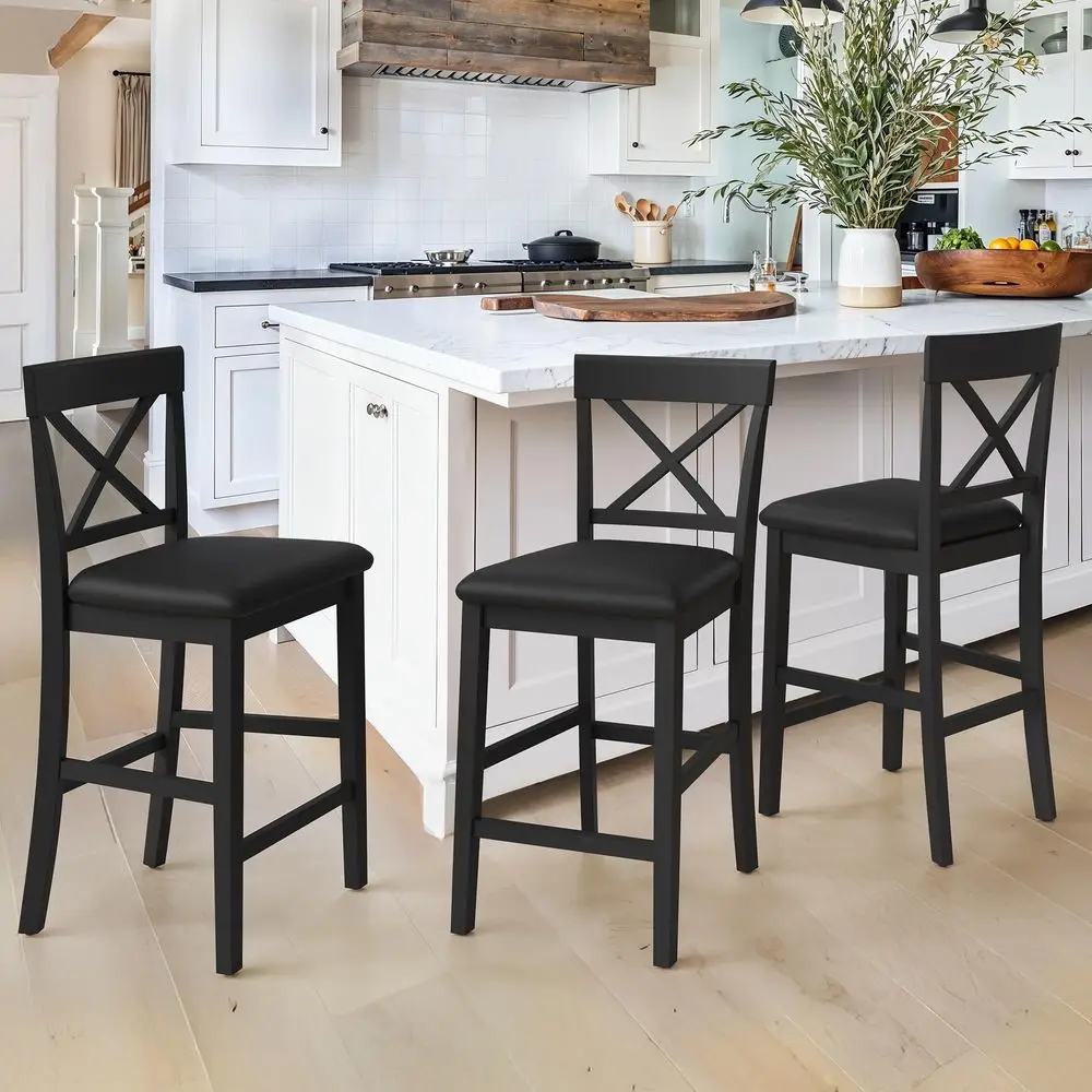 25.2 Wood Bar Stools Set of 3, Counter Height bar stools with Classical XShaped Back, Solid Barstools with Rubber Wood Frames a
25.2 Wood Bar Stools Set of 3, Counter Height bar stools with Classical XShaped Back, Solid Barstools with Rubber Wood Frames a