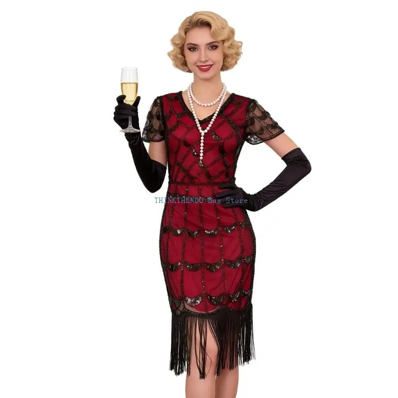 340D Flapper Dresses 1920s V Neck Sequins Fringed Dress Great Gatsby Dress for Womens Cocktail Dresses
340D Flapper Dresses 1920s V Neck Sequins Fringed Dress Great Gatsby Dress for Womens Cocktail Dresses