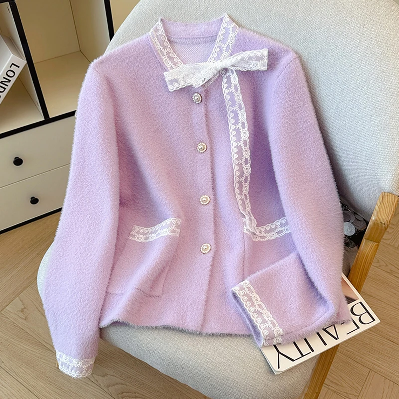 Korean Fashion Sweet Bowknot Single-breasted Imitation Mink Knitted Sweater 2025 Casual Loose Soft Pearl Buttons Cardigan Women
Korean Fashion Sweet Bowknot Single-breasted Imitation Mink Knitted Sweater 2025 Casual Loose Soft Pearl Buttons Cardigan Women