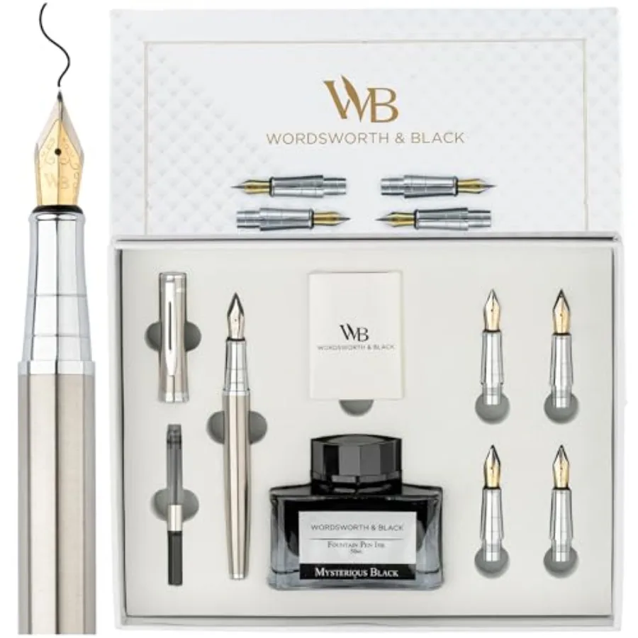 Fountain Pen Gift Set Includes Ink Bottle 6 Ink Cartridges and A Refill Converter 4 Replacement Nibs Premium Package Journaling
Fountain Pen Gift Set Includes Ink Bottle 6 Ink Cartridges and A Refill Converter 4 Replacement Nibs Premium Package Journaling