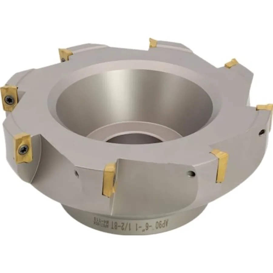 6 90 Indexable Face Shell Mill for Square Shoulder Milling 1 1/2 Arbor Hole Diameter 8 Flute with 8 pcs APKT1604 Carbide Insert
6 90 Indexable Face Shell Mill for Square Shoulder Milling 1 1/2 Arbor Hole Diameter 8 Flute with 8 pcs APKT1604 Carbide Insert