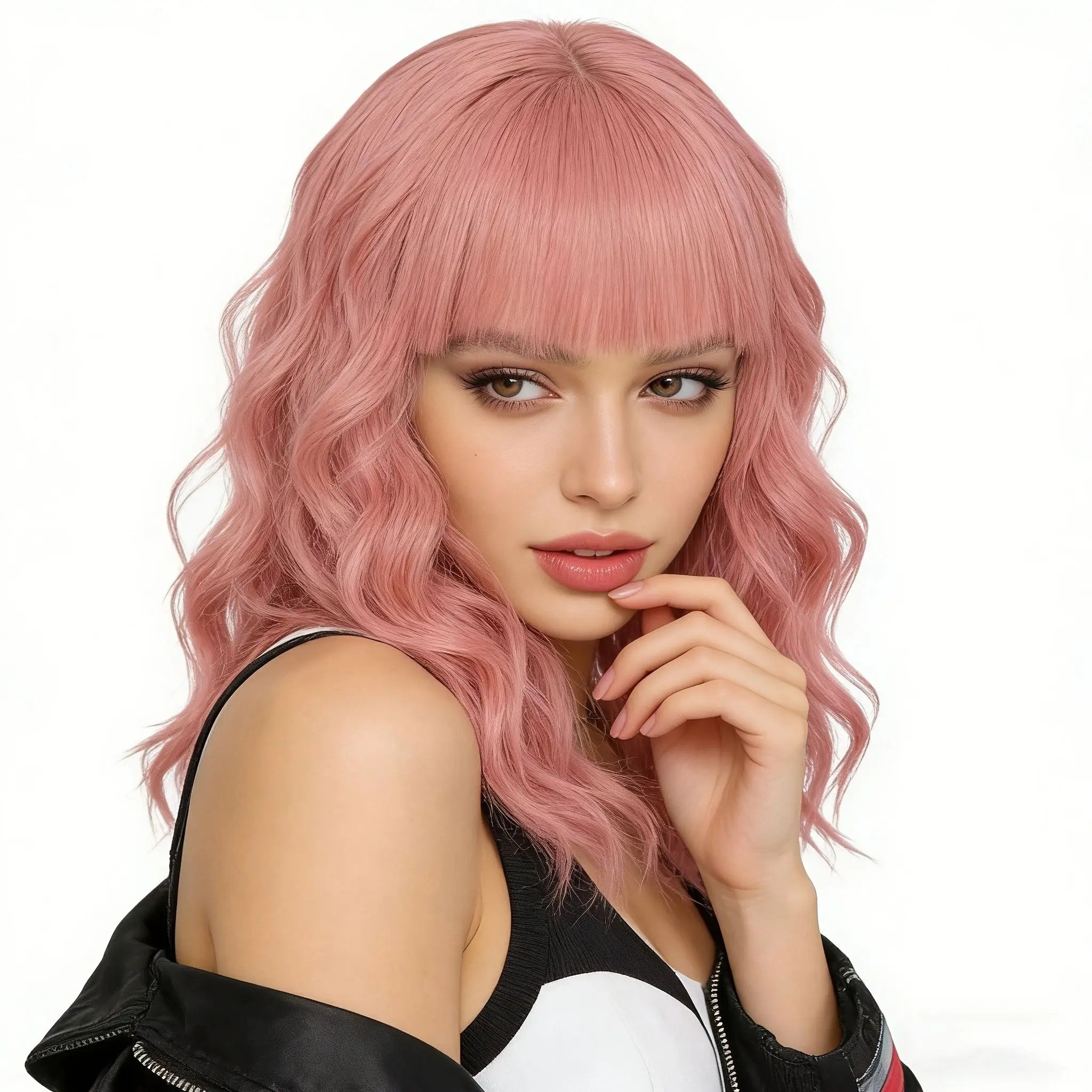 Pink Short Wavy Wig with Bangs, Heat Resistant Synthetic Curly Bob Wig for Women,for Daily Wear & Cosplay Party
Pink Short Wavy Wig with Bangs, Heat Resistant Synthetic Curly Bob Wig for Women,for Daily Wear & Cosplay Party