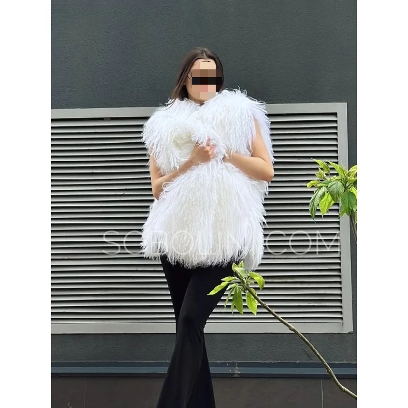 New back split button closed fringe decoration, short round neck sleeveless artificial fur vest vest
New back split button closed fringe decoration, short round neck sleeveless artificial fur vest vest