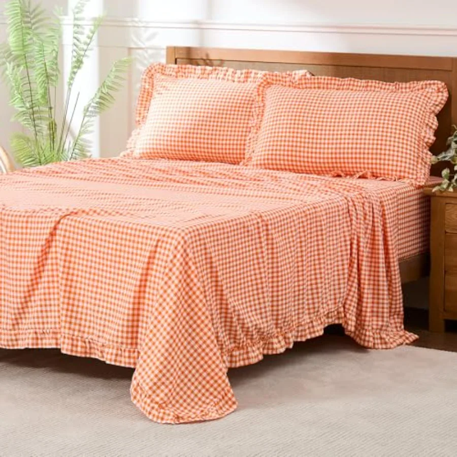 Gingham Sheet Set Lightweight Super Soft Brushed Microfiber Plaid Fall Bed Sheets with 16" Deep Pocket 4 Pcs Ruffle Farmhouse B
Gingham Sheet Set Lightweight Super Soft Brushed Microfiber Plaid Fall Bed Sheets with 16" Deep Pocket 4 Pcs Ruffle Farmhouse B