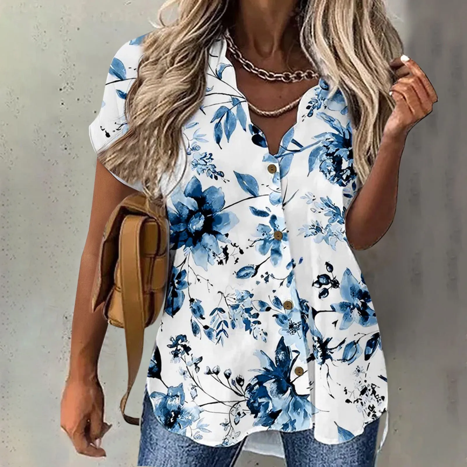 Summer Womens Short Sleeve Wavy V Neck Floral Printed Button Shirts Top Casual Loose Shirts Tee Blouse Beach Fashion Blouse Top
Summer Womens Short Sleeve Wavy V Neck Floral Printed Button Shirts Top Casual Loose Shirts Tee Blouse Beach Fashion Blouse Top