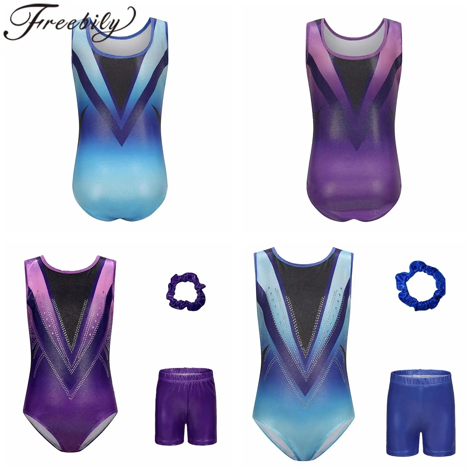 Kids Sleeveless Dancewear Shiny Rhinestone Gymnastics Leotard with Shorts Hair Band Girls Ballet Dance Color Block Dance Outfit
Kids Sleeveless Dancewear Shiny Rhinestone Gymnastics Leotard with Shorts Hair Band Girls Ballet Dance Color Block Dance Outfit