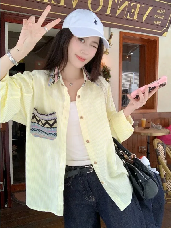 Blue Striped Loose Women's irt Long Sve Layering Inner Wear Slimming Cover up Ne Cotton Spring Faion Campus Sle
Blue Striped Loose Women's irt Long Sve Layering Inner Wear Slimming Cover up Ne Cotton Spring Faion Campus Sle