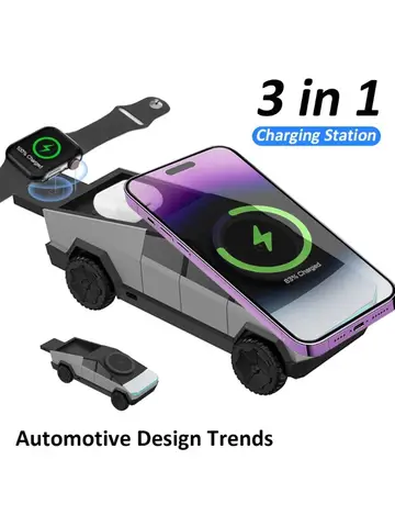 Desktop Cybertruck 3 in 1 Magnetic Fast Wireless Charger Phone Stand For IPhone 16 15 Pro Max, Apple & Samsung Watch Airpods Pro