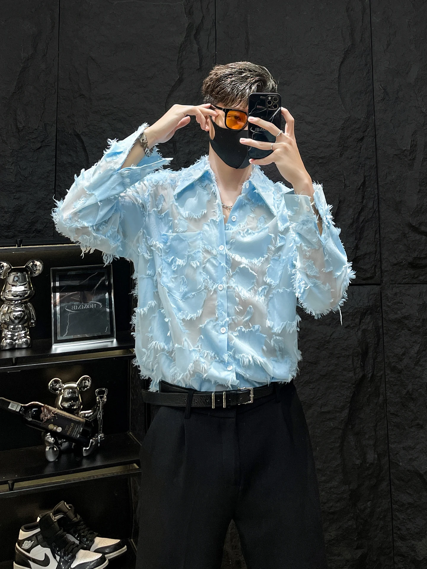 Summer Thin Tassel irt HOMME Men's Long Sve Micro See-tough Embroidery Loose oulder Pad Upper Apparel Breathable
Summer Thin Tassel irt HOMME Men's Long Sve Micro See-tough Embroidery Loose oulder Pad Upper Apparel Breathable